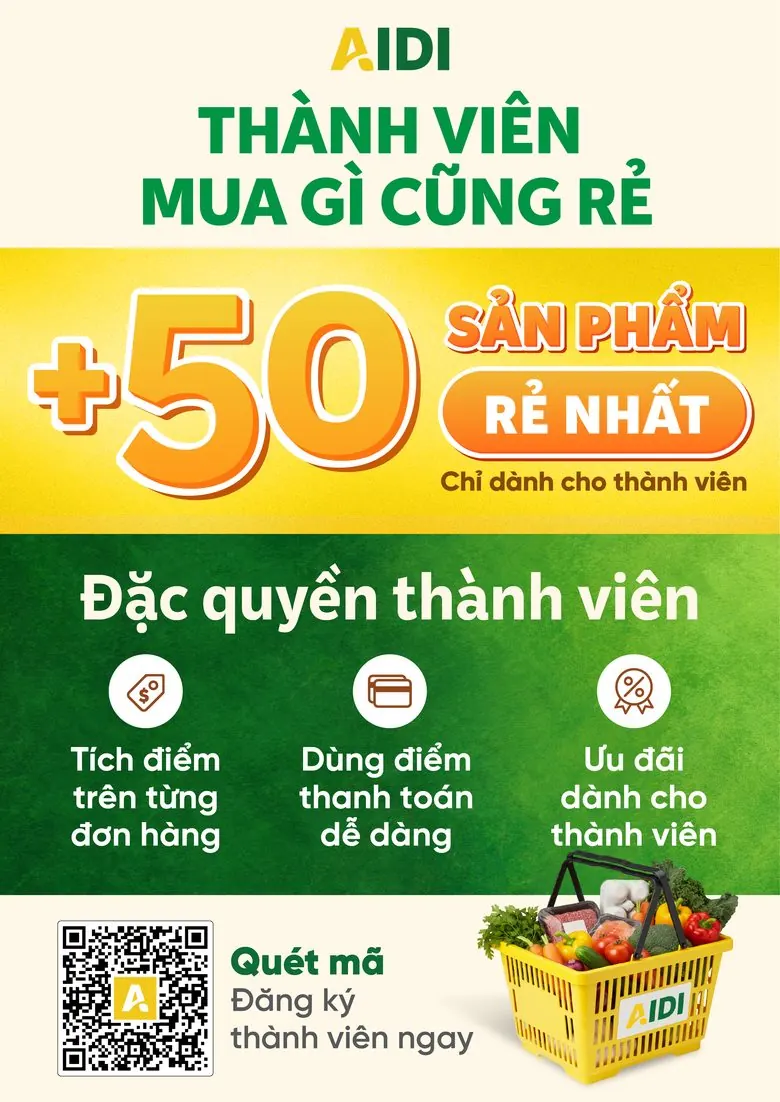 Poster Thành viên mua gì cũng rẻ: hơn 50 sản phẩm rẻ nhất chỉ dành cho thành viên, quét mã đăng ký thành viên ngay